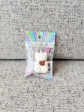 New Japan Squishy Marshmallow Gummy Bear Keychain - White with Brown Heart